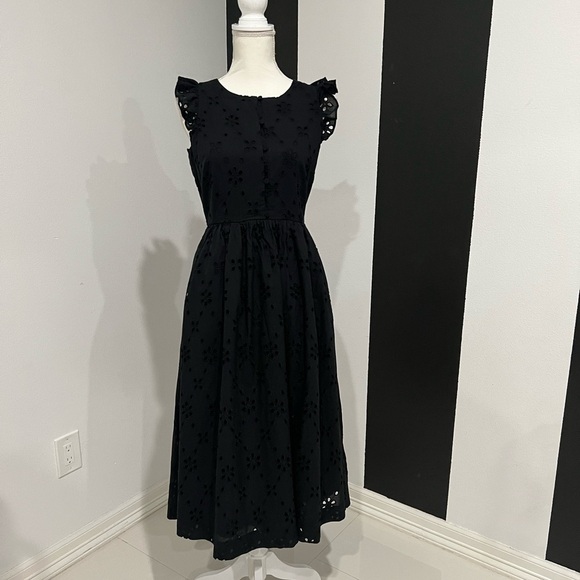 Black Smocked Ruffled Midi Sundress - Picture 3 of 16
